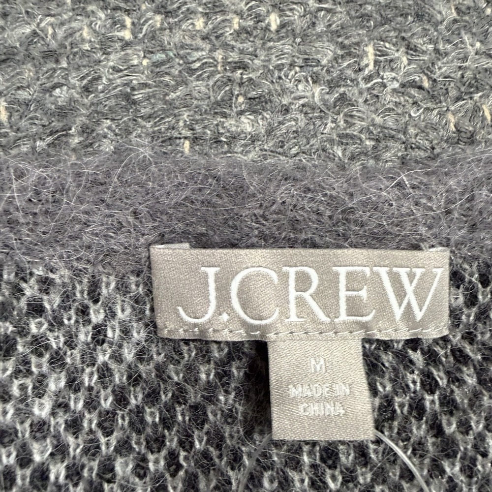 J Crew Argyle Cardigan Sweater Women Medium Gray Fuzzy Alpaca Preppy Lightweight - Picture 4 of 11
